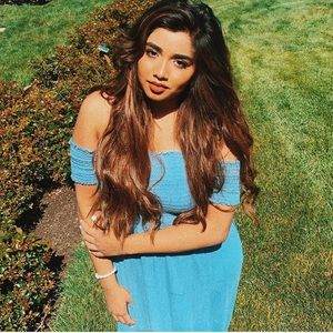 Blue over the shoulder maxi dress